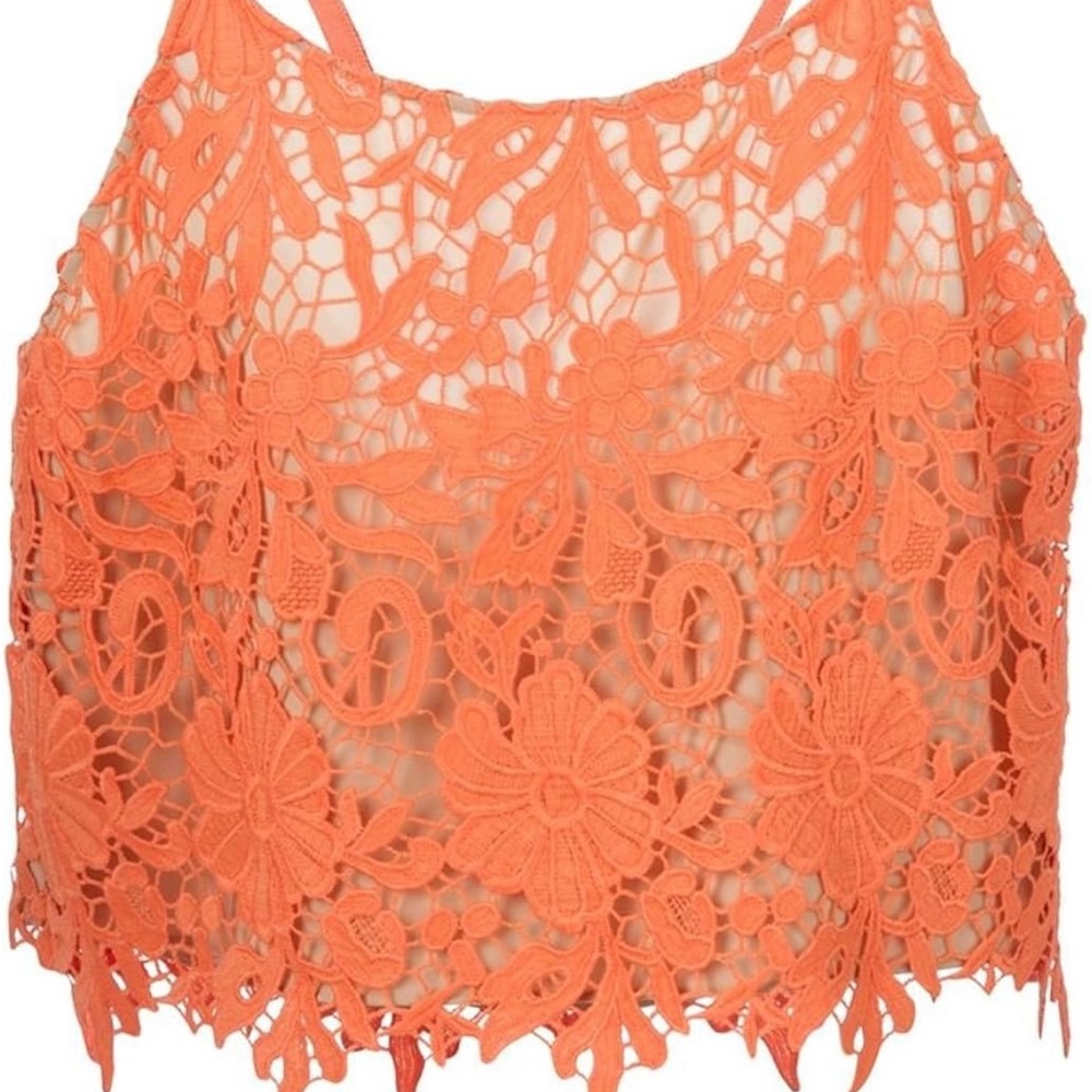 Alice + Olivia Alanis Lace Crop Top, Coral/Nude, Medium - Picture 4 of 8
